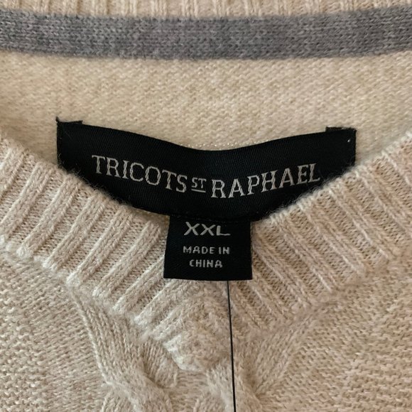 NEW Sweater V-Neck Tricots St. Raphael Cable Knit Oatmeal Tan Size XXL Tags - Picture 4 of 6